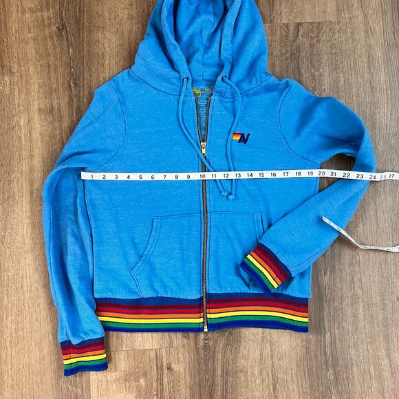EUC Aviator Nation Rainbow Rib Zip Hoodie Light Blue Sz XS - Picture 10 of 12